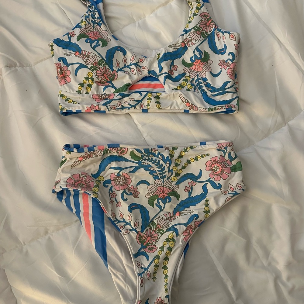 Maaji Reversible Floral Bikini Set with Blue and Pink Accents
